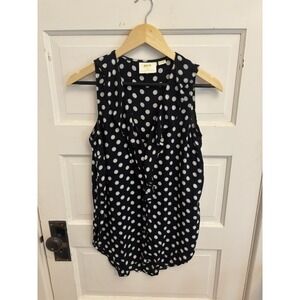 Maeve Anthropologie Women's Dottie‎ Black Sleeveless Polka Dot Ruffle Top Size 2